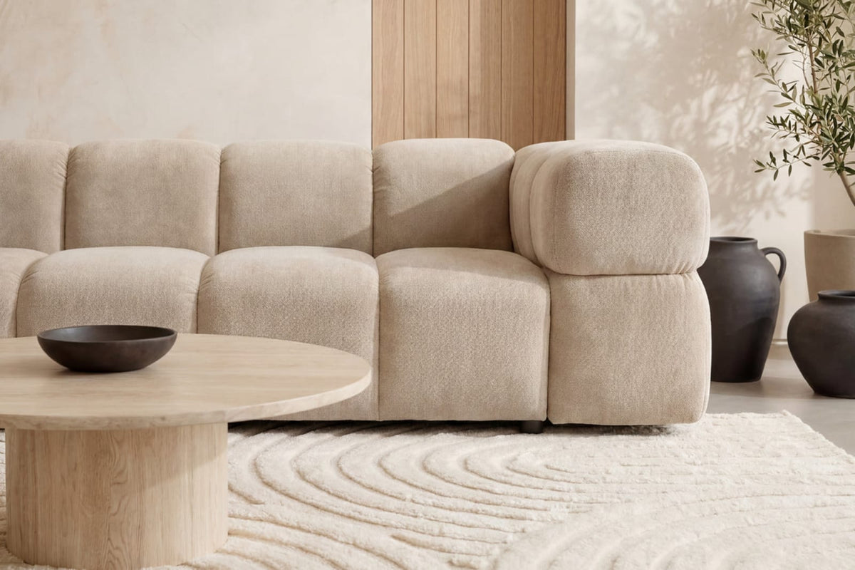 Canapé nuage droit 3 places en velours beige - GUSTAVE