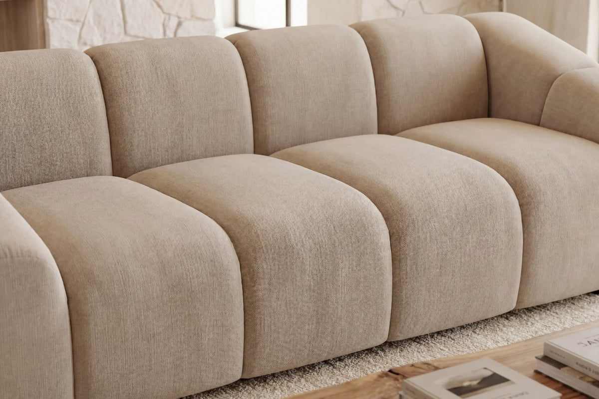 Canapé nuage droit 3 places en velours beige - CANDICE