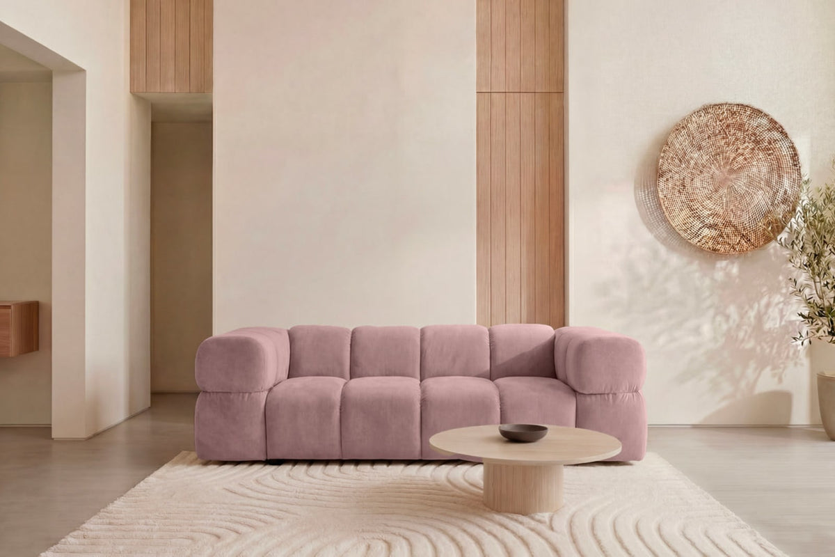 Canapé nuage droit 3 places en velours rose - GUSTAVE