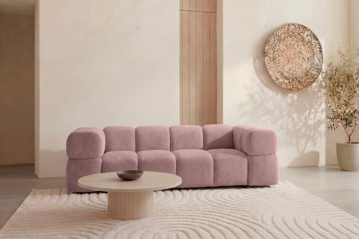 Canapé nuage droit 3 places en velours rose - GUSTAVE