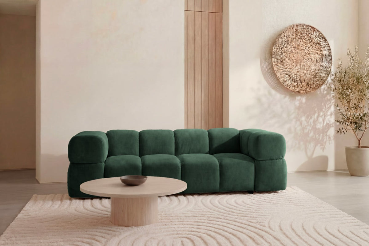 Canapé nuage droit 3 places en velours vert - GUSTAVE