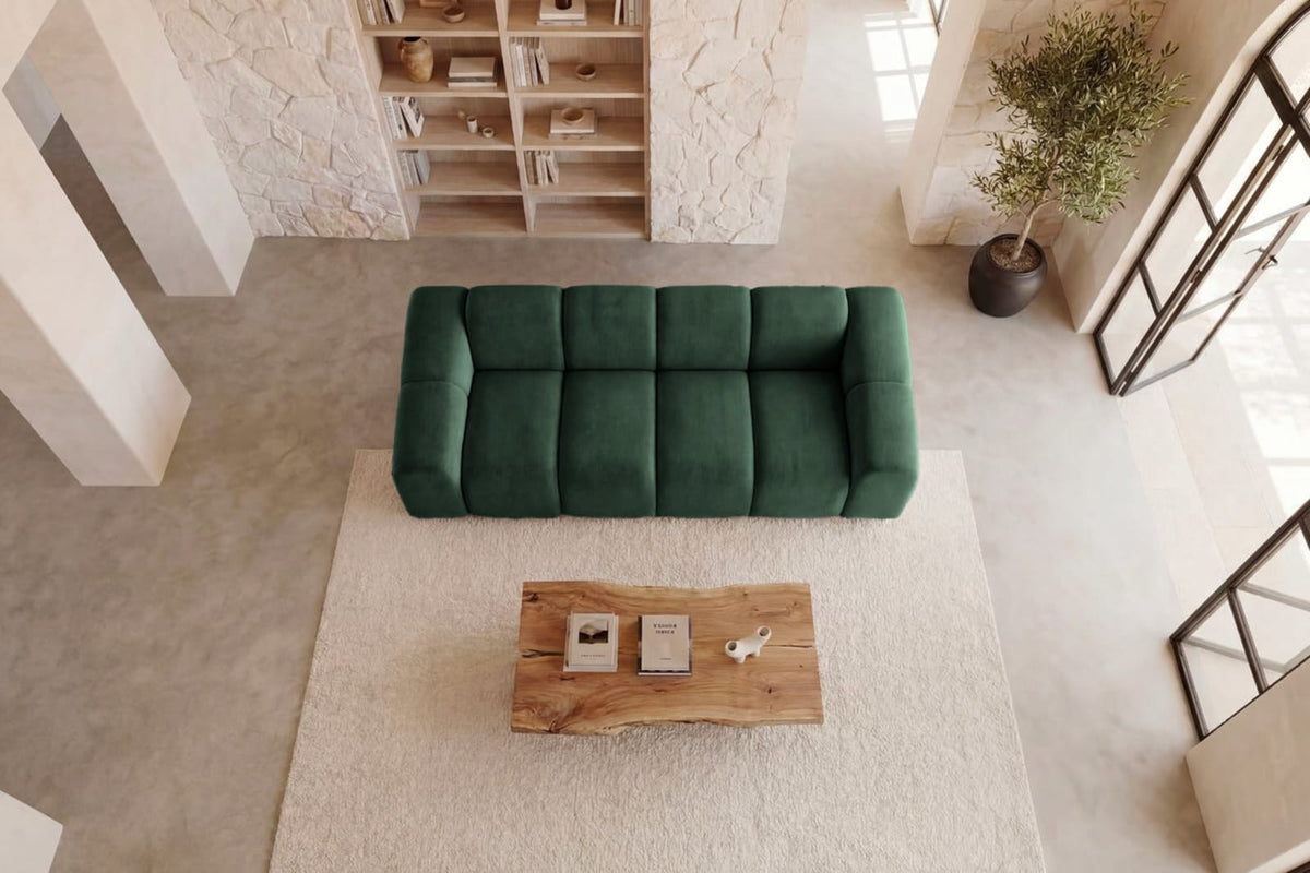 Canapé nuage droit 3 places en velours vert - CANDICE