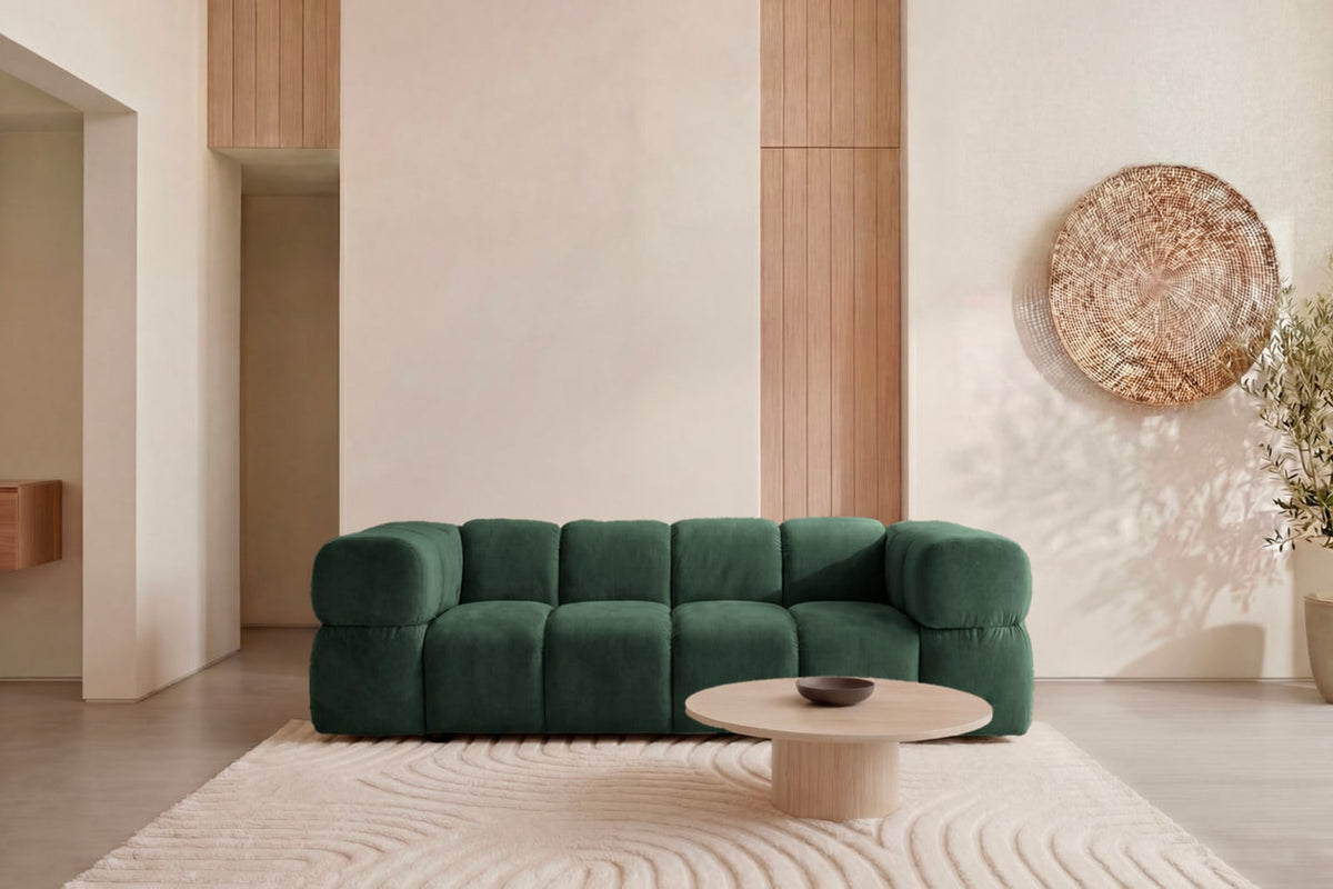 Canapé nuage droit 3 places en velours vert - GUSTAVE