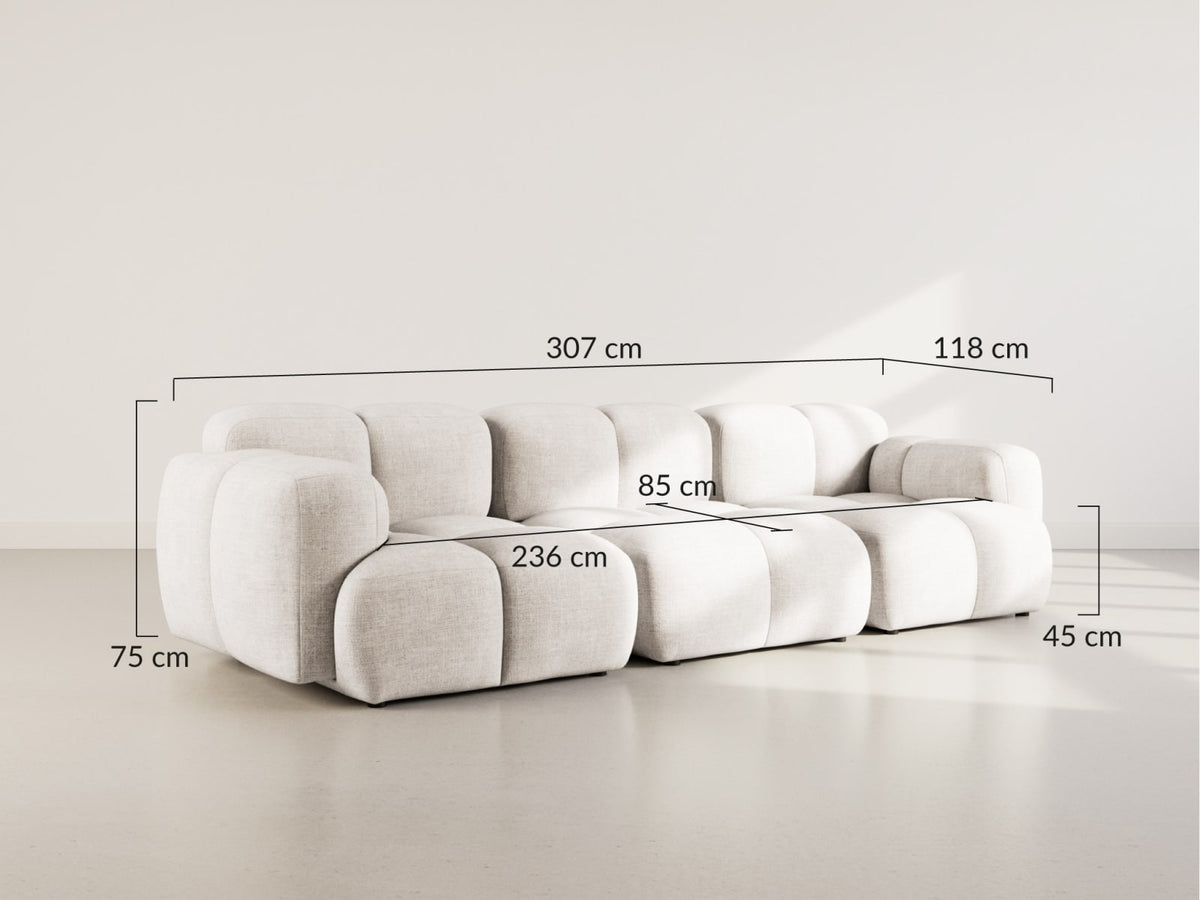 Canapé nuage modulable 3 places en velours texturé beige - GRACE