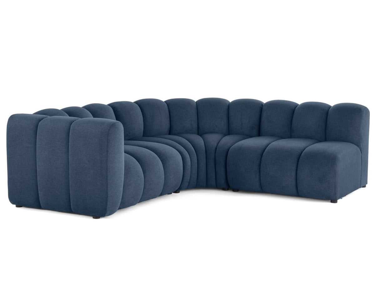 Canapé nuage d'angle modulable 4 places tissu texturé bleu - DEBBIE