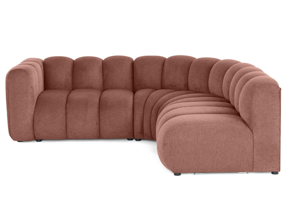 Canapé nuage d'angle modulable 4 places tissu texturé rose - DEBBIE
