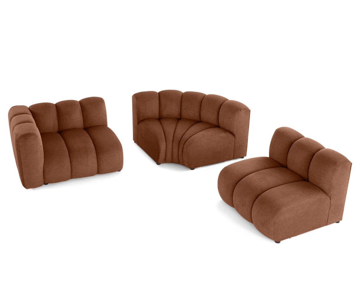 Canapé nuage d'angle modulable 4 places tissu texturé terracotta - DEBBIE