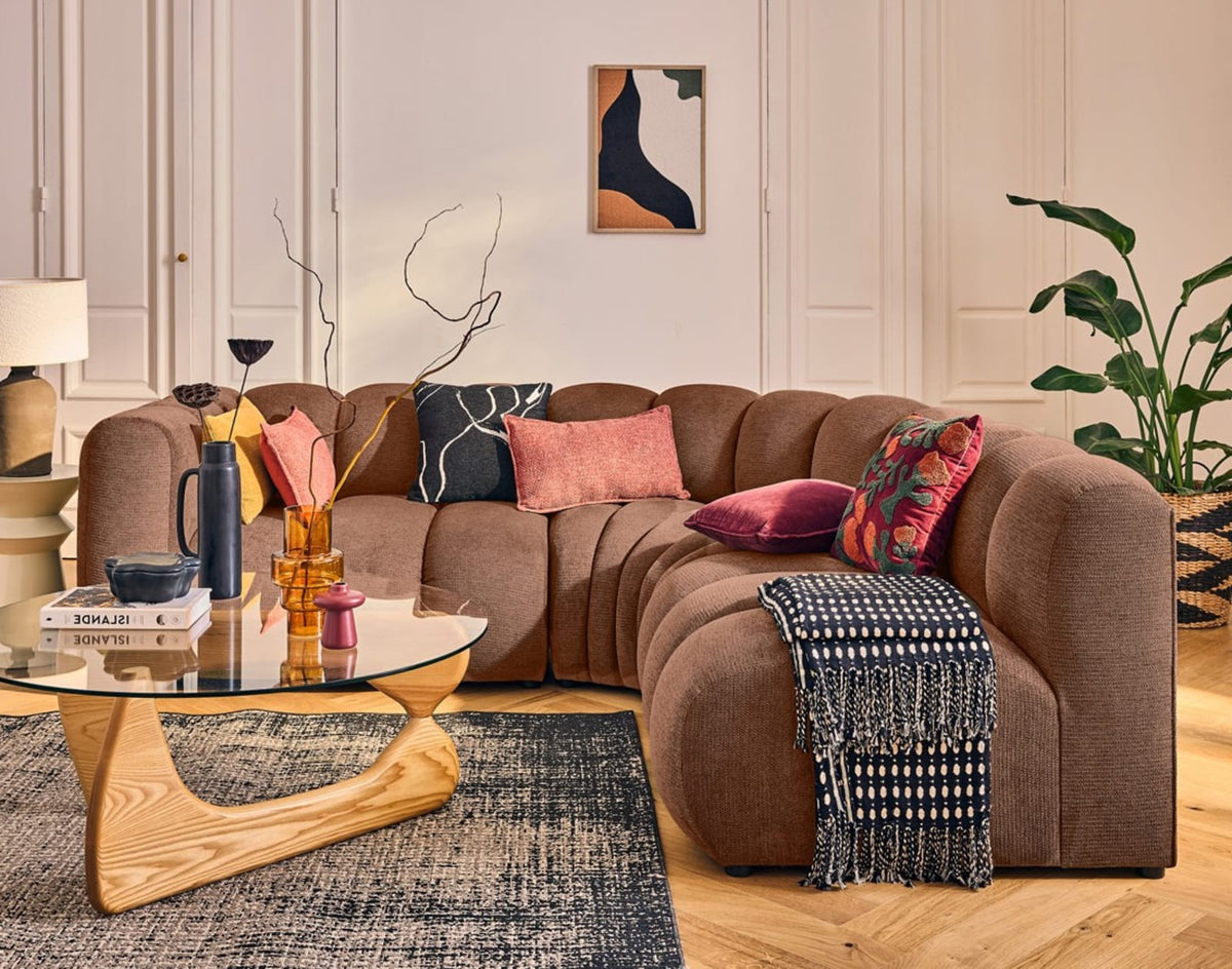 Canapé nuage d'angle modulable 4 places tissu texturé terracotta - DEBBIE