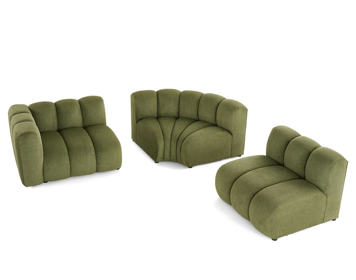 Canapé nuage d'angle modulable 4 places tissu texturé vert - DEBBIE