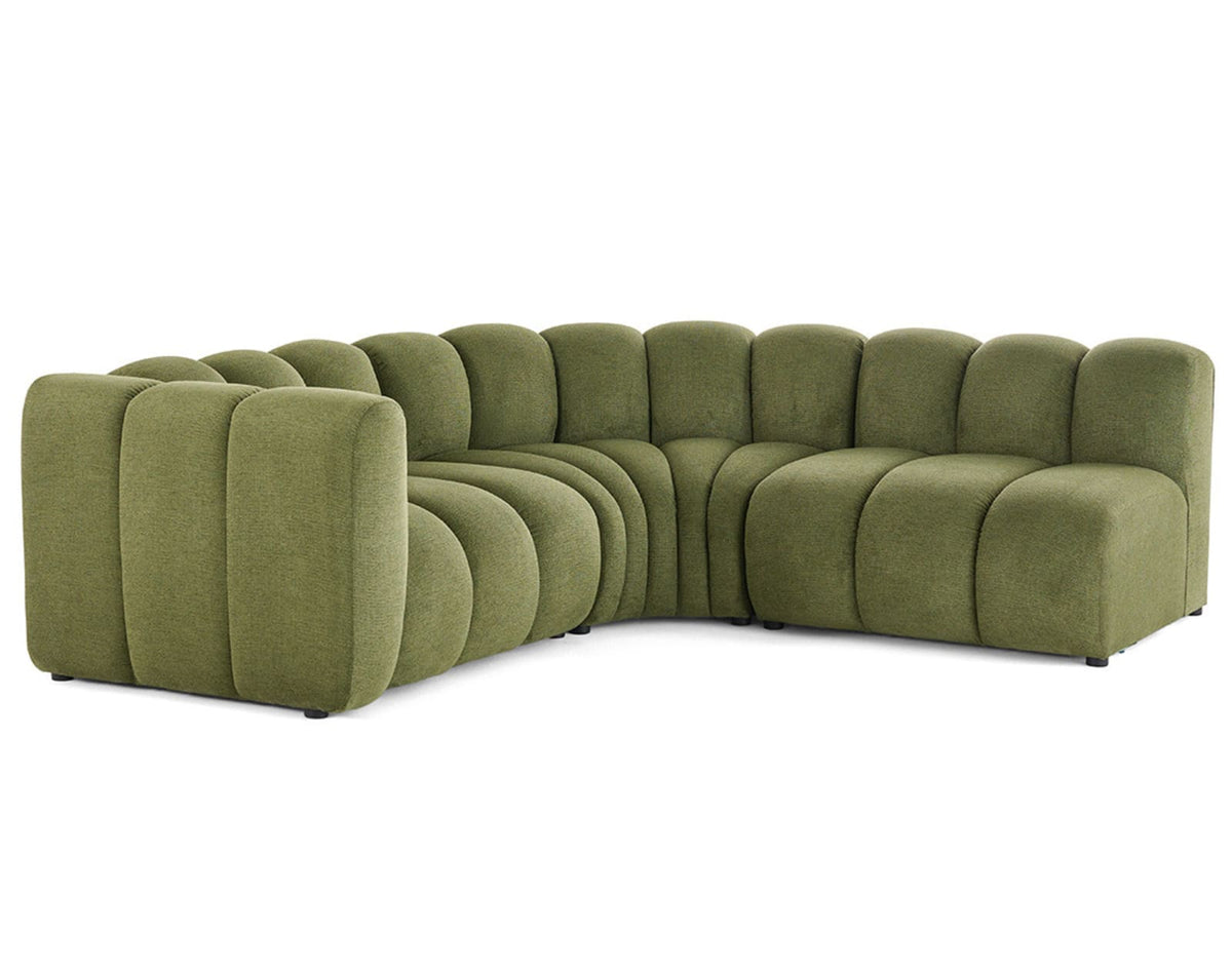 Canapé nuage d'angle modulable 4 places tissu texturé vert - DEBBIE