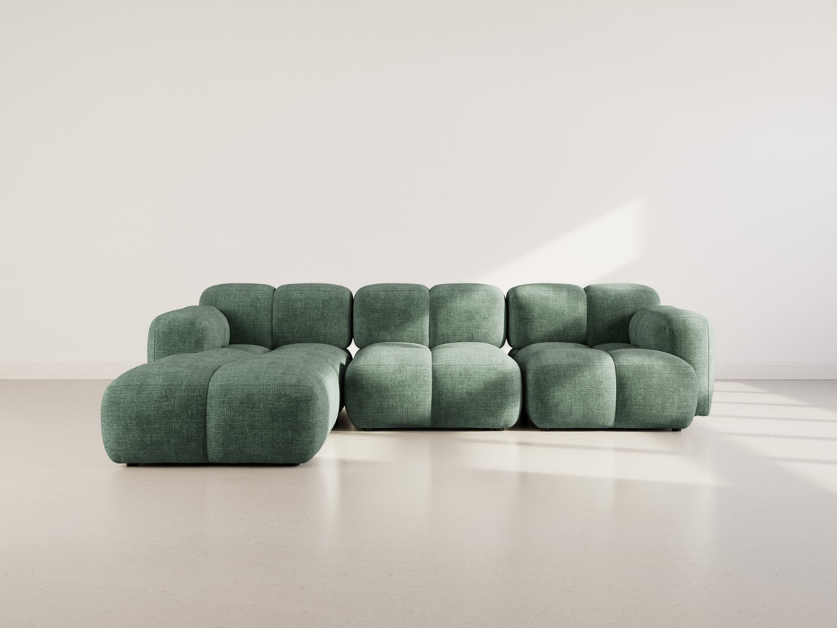 Canapé nuage d'angle modulable 4 places réversible velours vert - GRACE