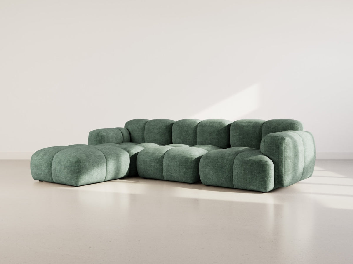 Canapé nuage d'angle modulable 4 places réversible velours vert - GRACE