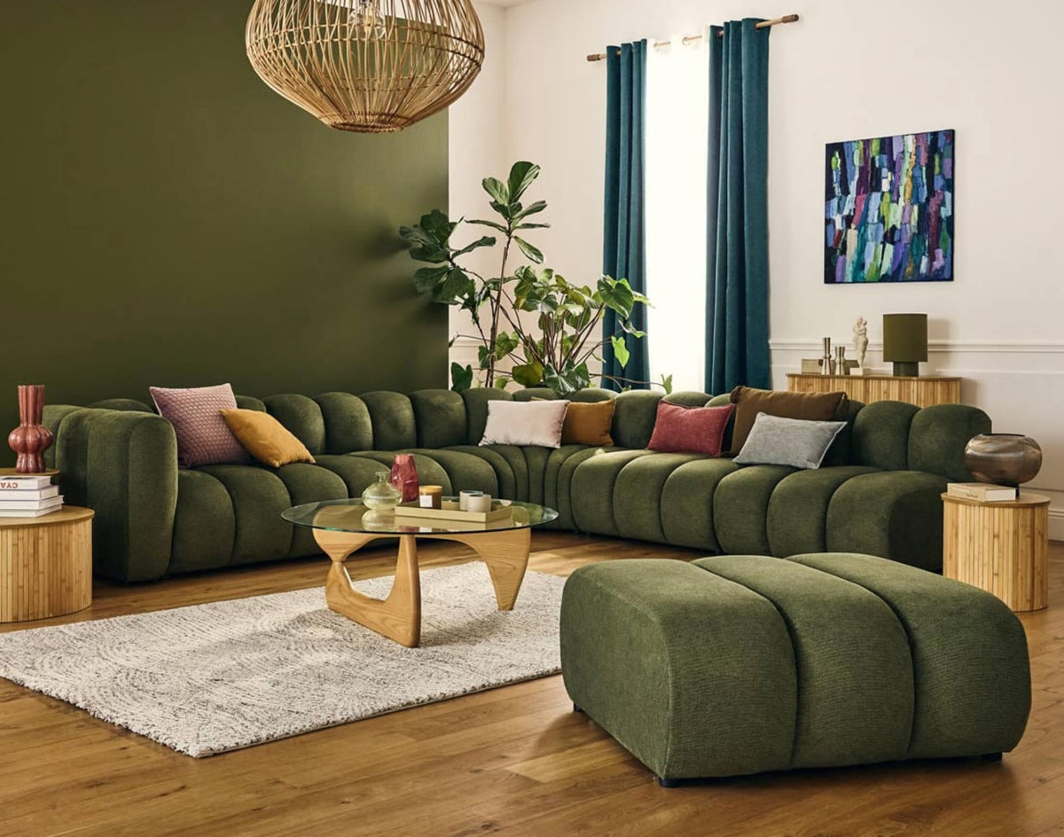 Canapé nuage modulable d'angle droit 5 places vert - DEBBIE