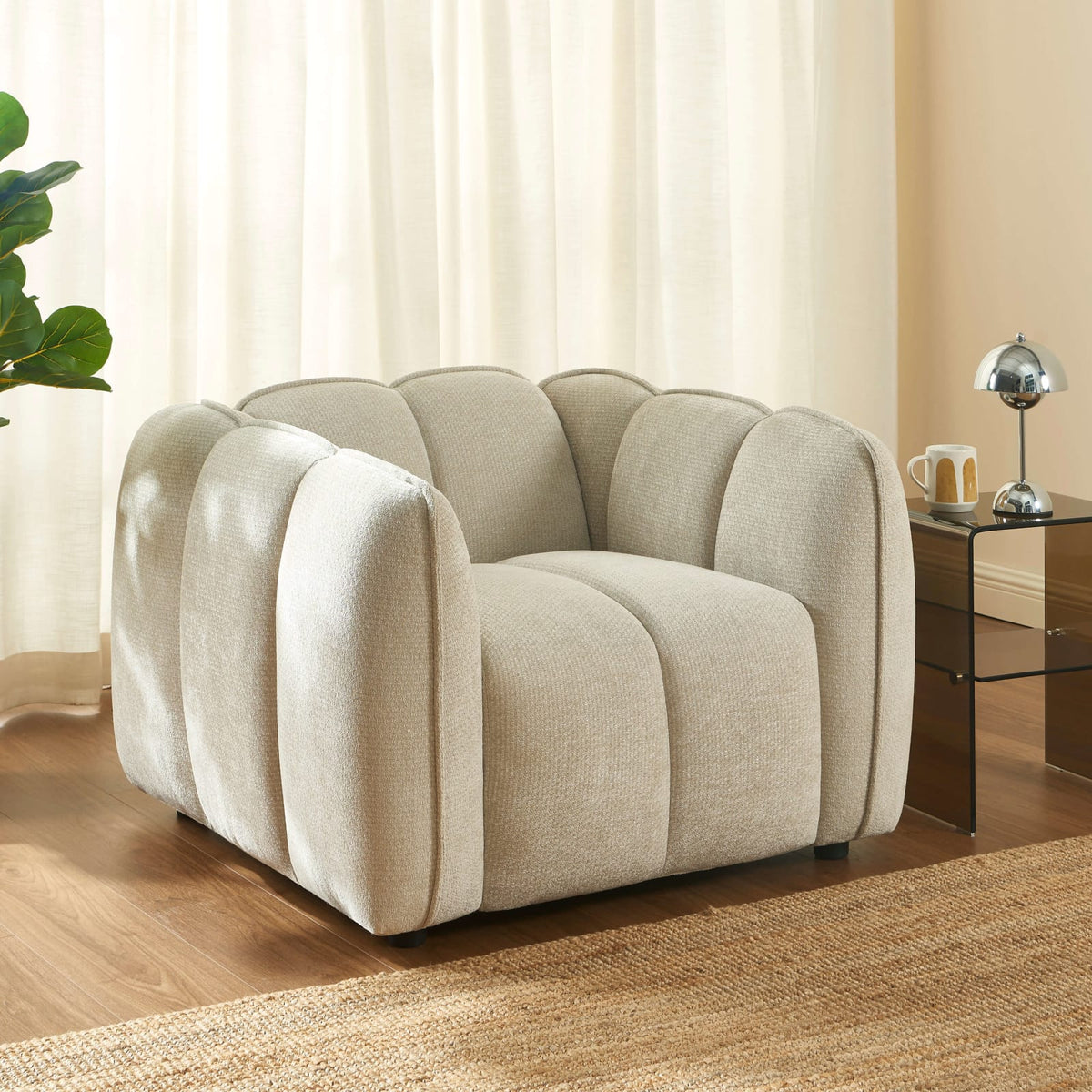 Fauteuil nuage en tissu chenille beige - MATILDA