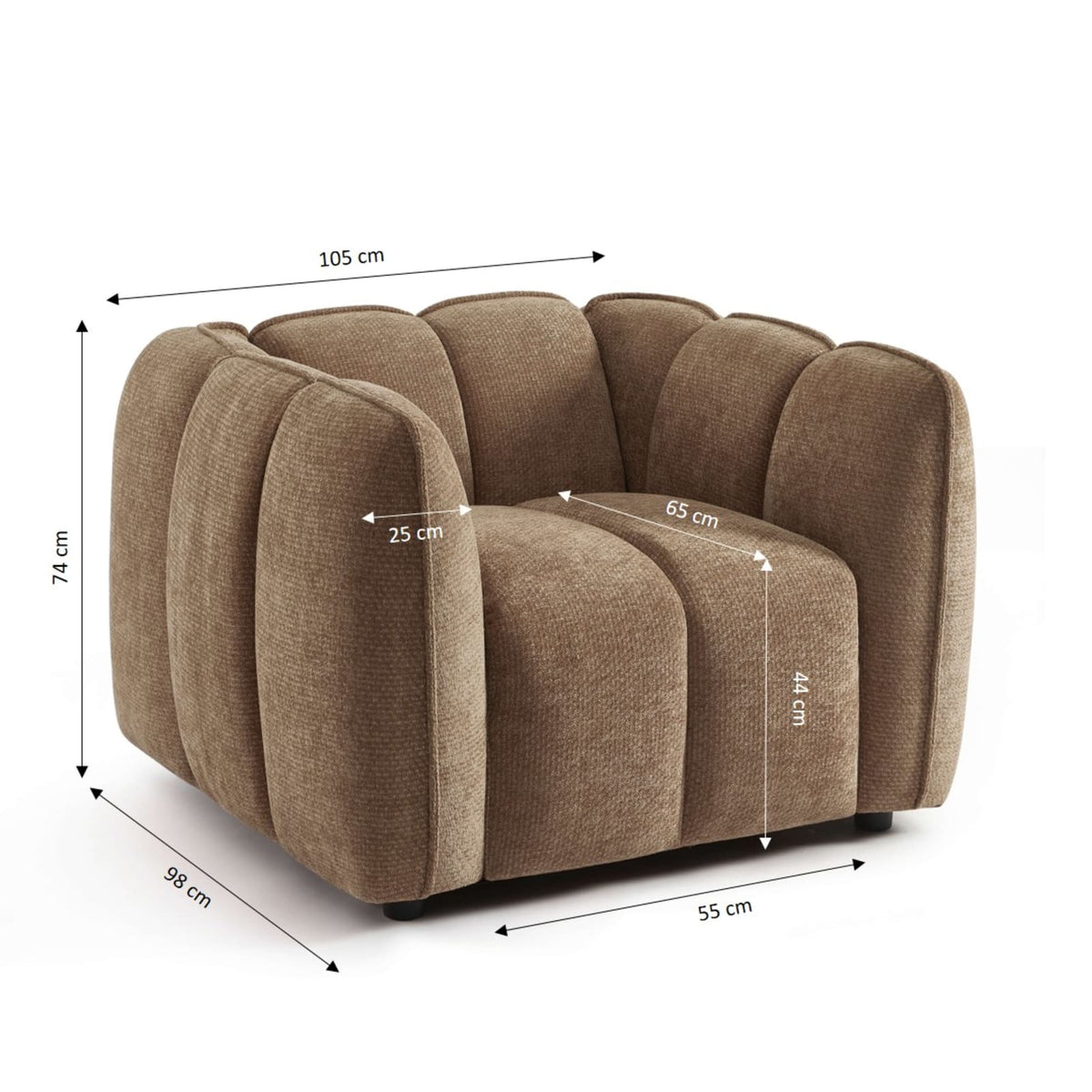 Fauteuil nuage en tissu chenille marron - MATILDA