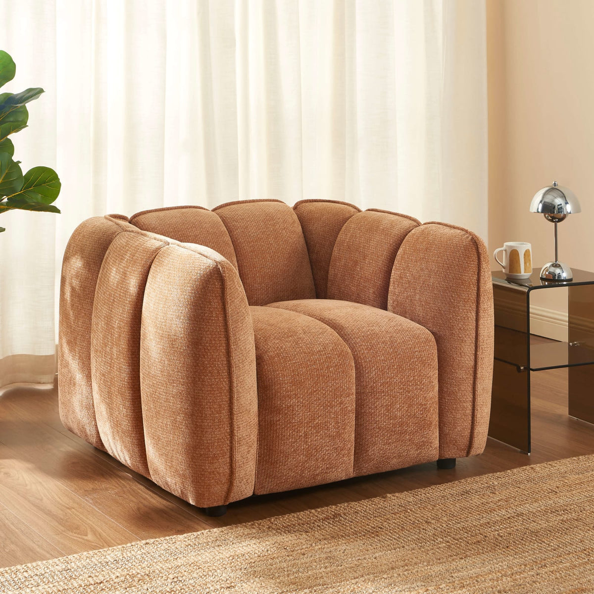 Fauteuil nuage en tissu chenille terracotta - MATILDA