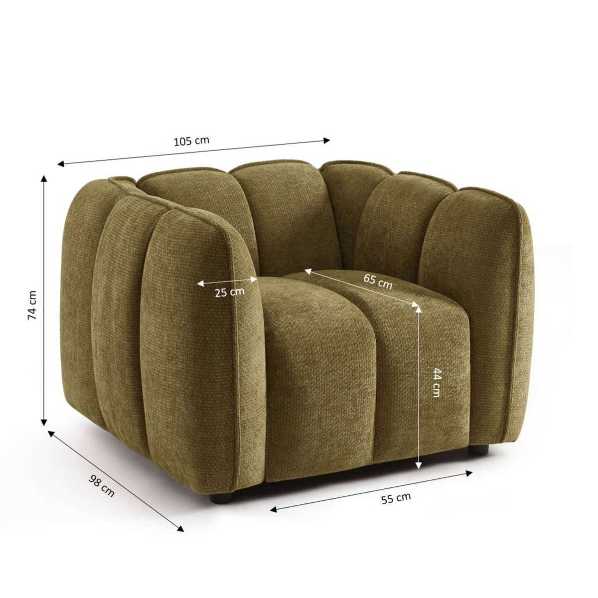 Fauteuil nuage en tissu chenille vert - MATILDA